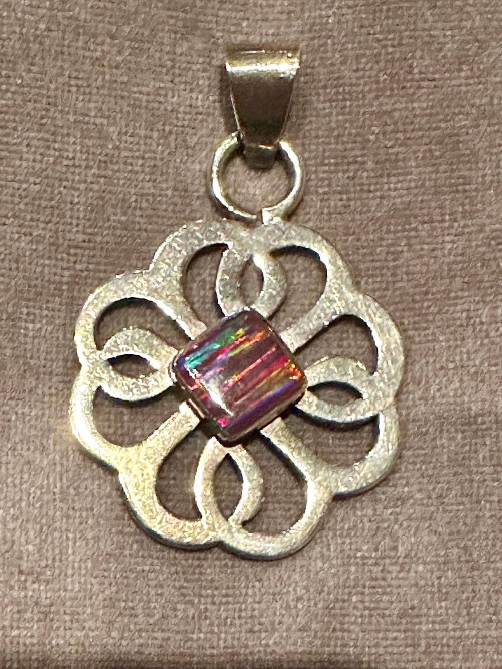 925 Silver Floral Pendant with Iridescent Opal Center Stone